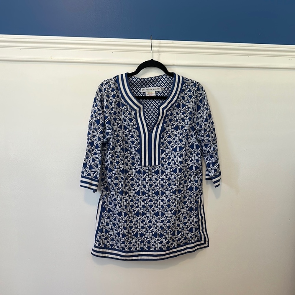Gretchen Scott Designs Blue and White Tunic